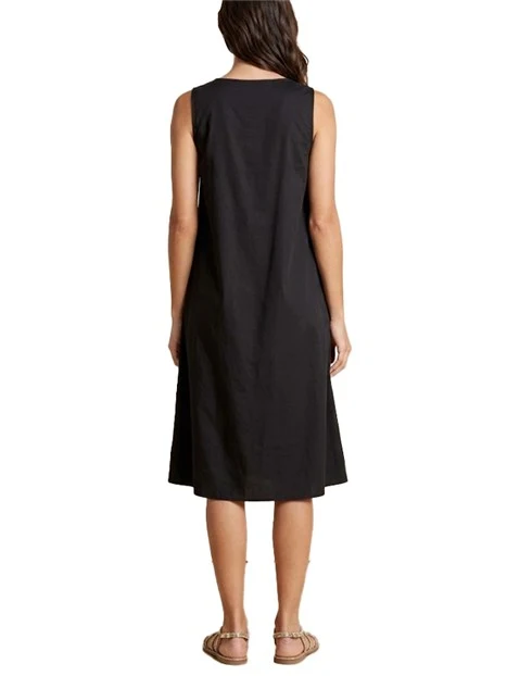 VESTITO SMANICATO IN COTONE CON PIEGHE E ARRICCIATURE DONNA NERO