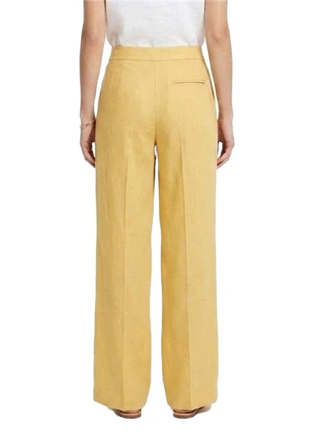 PANTALONE PALAZZO IN TELA DI LINO CON PIEGA STIRATA DONNA GIALLO