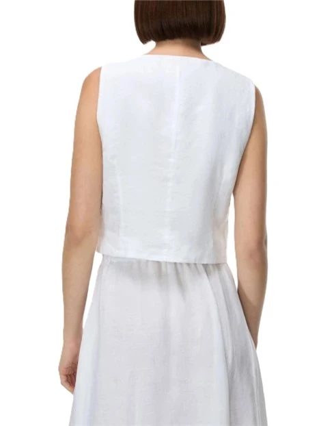 GILETI IN LINO CON SCOLLO A V E CHIUSURA CON LACCI DONNA BIANCO