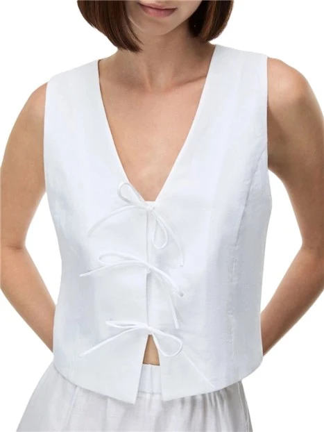 GILETI IN LINO CON SCOLLO A V E CHIUSURA CON LACCI DONNA BIANCO