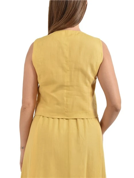 GILETI IN LINO CON SCOLLO A V E CHIUSURA CON LACCI DONNA GIALLO