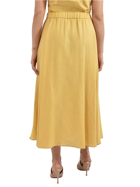 GONNA LUNGA IN LINO CON TAGLI VERTICALI ED ELASTICO IN VITA DONNA GIALLO