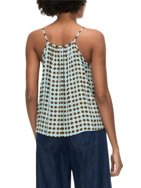 TOP ARRICCIATO IN RASO STAMPATO DONNA MARRONE