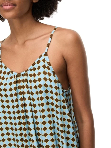 TOP ARRICCIATO IN RASO STAMPATO DONNA MARRONE