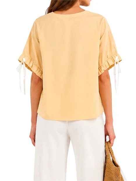 BLUSA CON SCOLLO A V E LACCETTI REGOLABILI SULLE MANICHE DONNA GIALLO