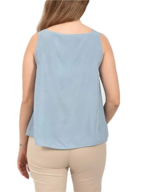 TOP SMANICATO CON SPALLINE LARGHE DONNA AZZURRO