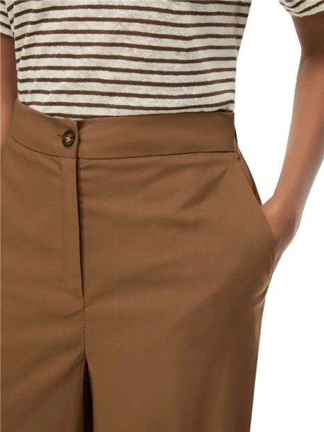 PANTALONI PALAZZO IN POPELINE MISTO COTONE CON ELASTICO SUL RETRO DONNA MARRONE