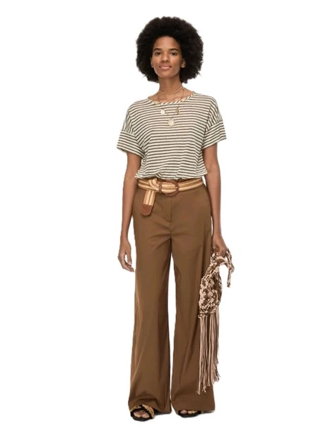 PANTALONI PALAZZO IN POPELINE MISTO COTONE CON ELASTICO SUL RETRO DONNA MARRONE