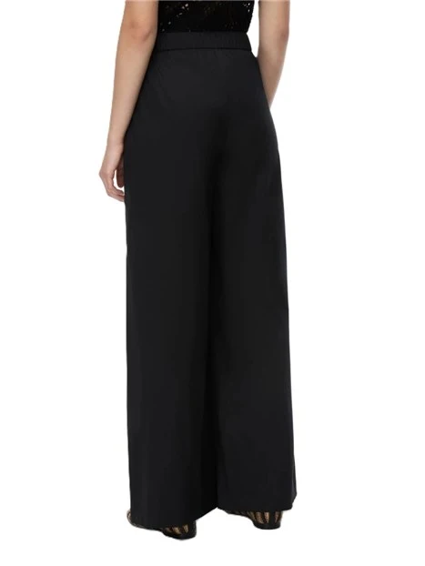 PANTALONI PALAZZO IN POPELINE MISTO COTONE CON ELASTICO SUL RETRO DONNA NERO