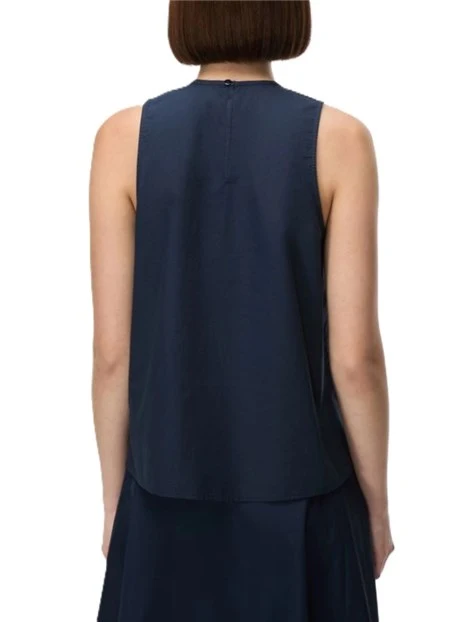 TOP IN COTONE RICAMATO CON SCOLLO TONDO CON GOCCIA  DONNA BLU