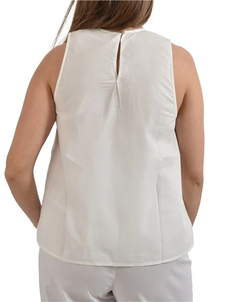 TOP IN COTONE RICAMATO CON SCOLLO TONDO CON GOCCIA  DONNA BIANCO