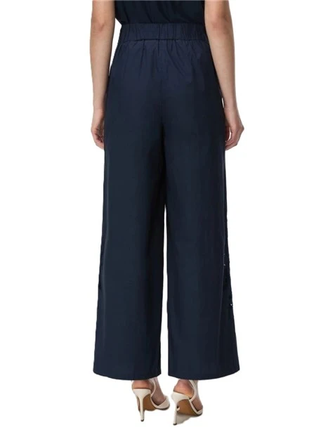 PANTALONE IN COTONE CON DETTAGLI RICAMATI ED ELASTICO IN VITA DONNA BLU