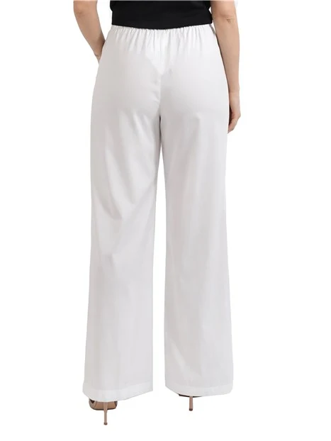 PANTALONI PALAZZO IN POPELINE MISTO COTONE CON ELASTICO SUL RETRO DONNA BIANCO