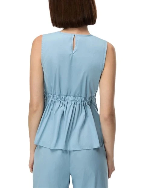 TOP IN MISTO COTONE STRECTH CON COULISSE E  BALZA ARRICCIATA DONNA AZZURRO