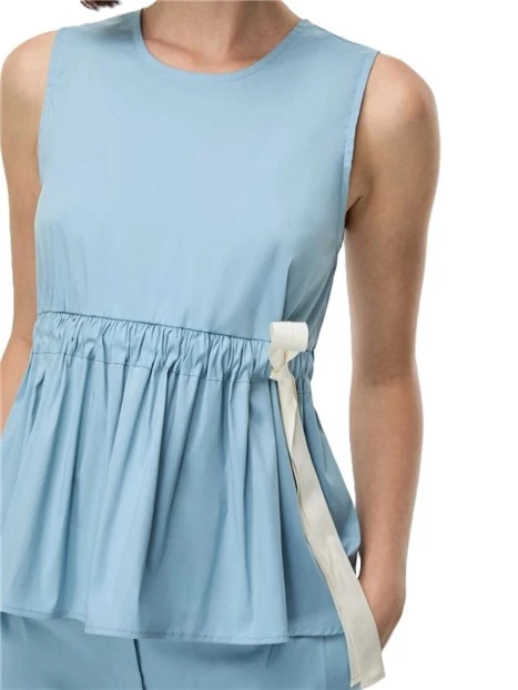 TOP IN MISTO COTONE STRECTH CON COULISSE E  BALZA ARRICCIATA DONNA AZZURRO