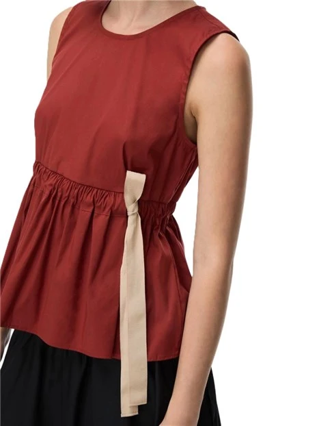 TOP IN MISTO COTONE STRECTH CON COULISSE E  BALZA ARRICCIATA DONNA ROSSO