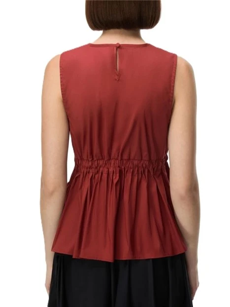 TOP IN MISTO COTONE STRECTH CON COULISSE E  BALZA ARRICCIATA DONNA ROSSO
