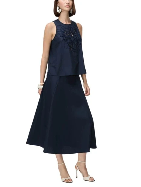 GONNA LUNGA AMPIA IN COTONE CON TAGLI VERTICALI DONNA BLU