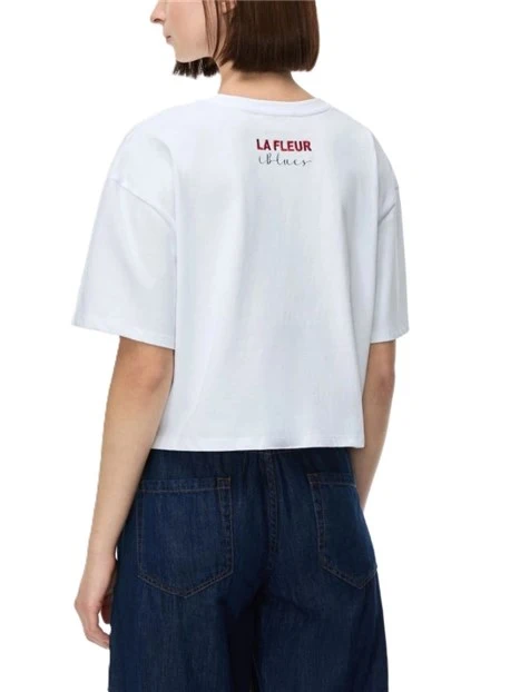 T-SHIRT MANICA CORTA IN COTONE CON TASCHINO APPLICATO DONNA BIANCO