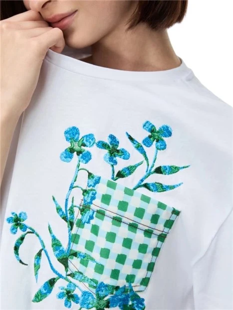 T-SHIRT MANICA CORTA IN COTONE CON TASCHINO APPLICATO DONNA BIANCO