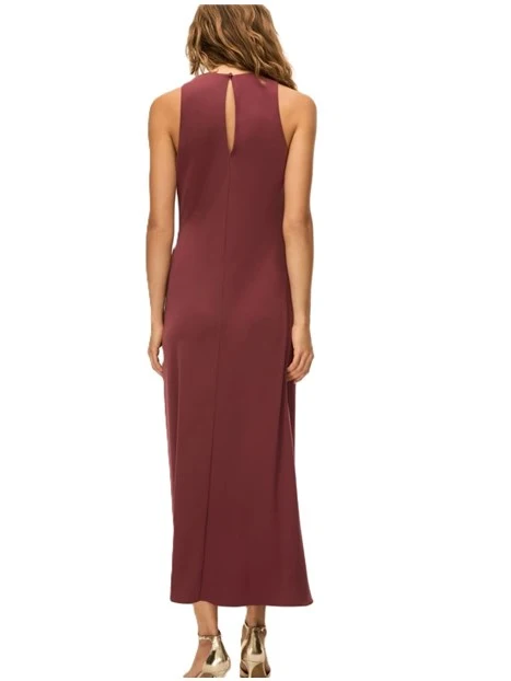 VESTITO LUNGO CON DRAPPEGGO E APERTURA A GOCCIA DONNA BORDEAUX