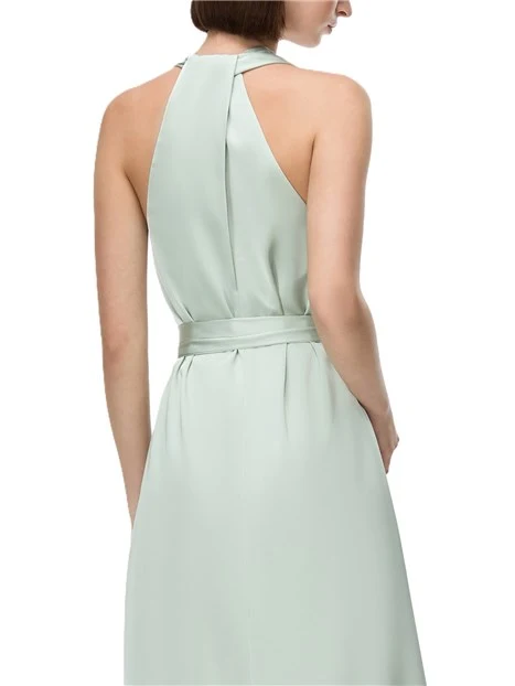 VESTITO LUNGO IN RASO CON CINTURA REMOVIGILE E RETRO INCROCIATO DONNA VERDE