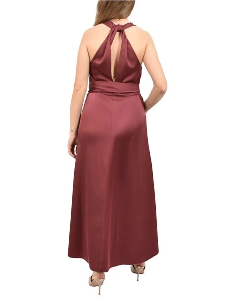 VESTITO LUNGO IN RASO CON CINTURA REMOVIGILE E RETRO INCROCIATO DONNA BORDEAUX