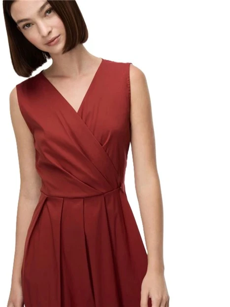 VESTITO LUNGO IN POPELINE MISTO COTONE CON GONNA A PIEGHE DONNA ROSSO