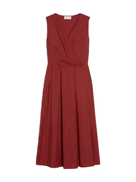 VESTITO LUNGO IN POPELINE MISTO COTONE CON GONNA A PIEGHE DONNA ROSSO