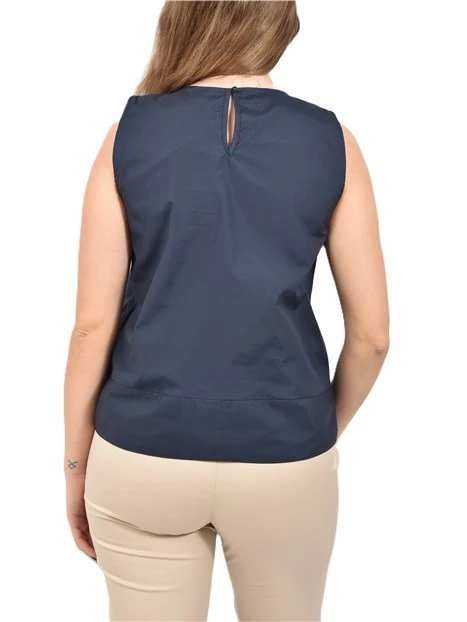 TOP IN COTONE CON BALZA SUL FONDO DONNA BLU