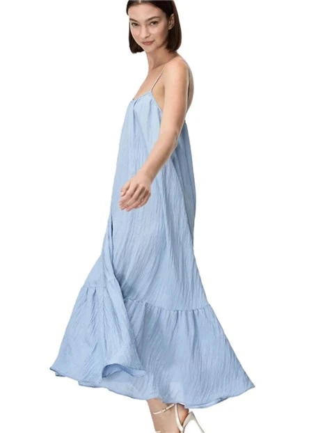 VESTITO LUNGO IN TESSUTO FLUIDO CON BALZA SUL FONDO  AZZURRO