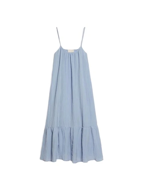 VESTITO LUNGO IN TESSUTO FLUIDO CON BALZA SUL FONDO  AZZURRO