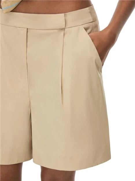 SHORTS IN MISTO COTONE STRETCH CON PINCES DONNA BEIGE