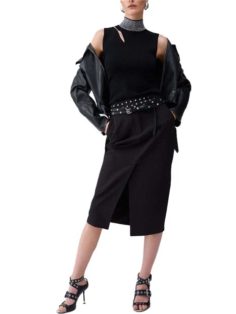 GONNA LUNGA CON BORCHIE APPLICATE DONNA NERO