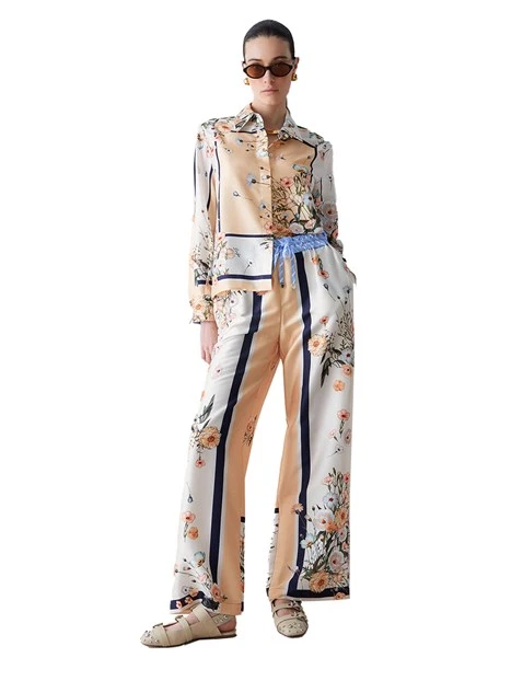 PANTALONI A PALAZZO IN TWILL STAMPATO DONNA BLU