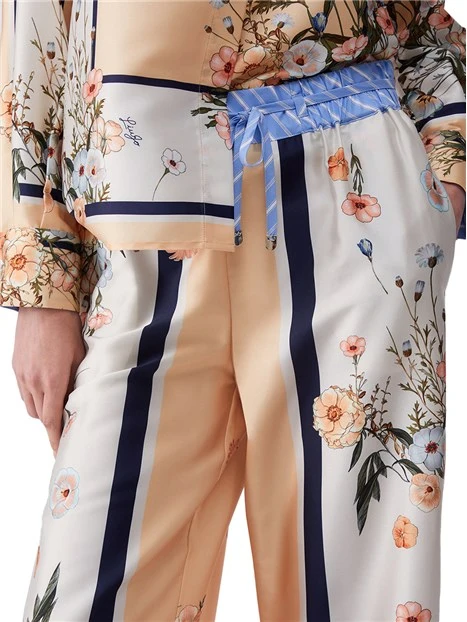 PANTALONI A PALAZZO IN TWILL STAMPATO DONNA BLU