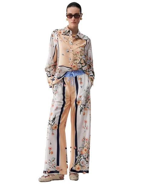 PANTALONI A PALAZZO IN TWILL STAMPATO DONNA BLU