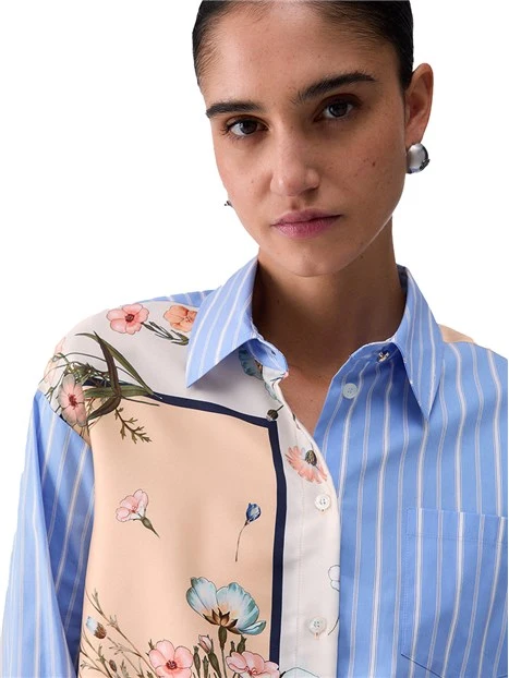 CAMICIA CON FANTASIA CON TASCHINO DONNA BLU
