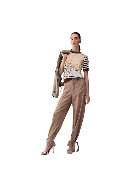 T-SHIRT MANICA CORTA CON FANTASIA DONNA BEIGE