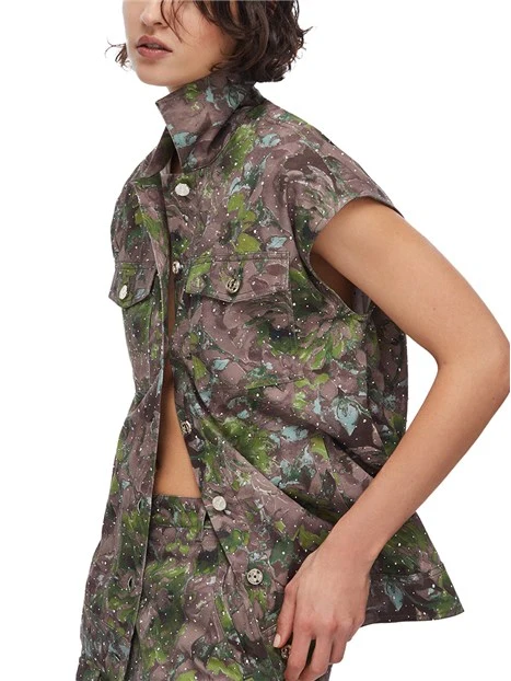 GILET IN COTONE CON STAMPA DONNA VERDE