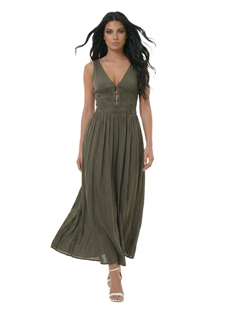 VESTITO LUNGO GONNA AMPIA DONNA VERDE