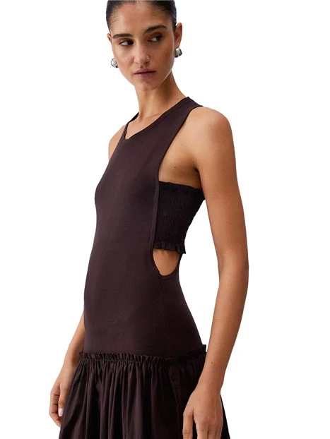 VESTITO LUNGO CON GONNA AMPIA DONNA MARRONE