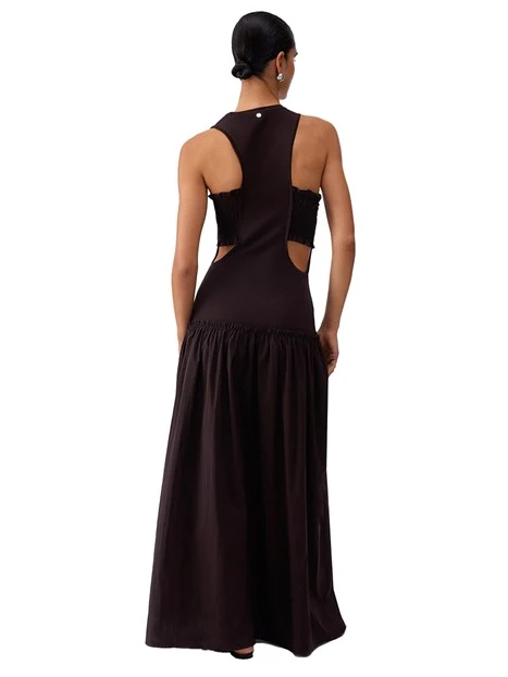 VESTITO LUNGO CON GONNA AMPIA DONNA MARRONE