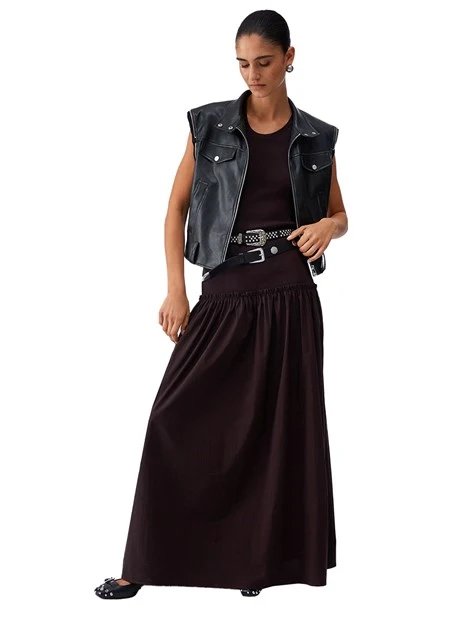 VESTITO LUNGO CON GONNA AMPIA DONNA MARRONE