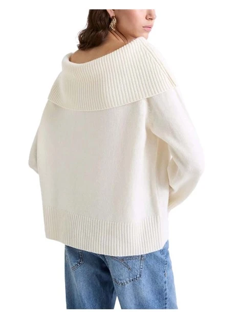 MAGLIA CON SCOLLO A BARCA IN LANA DONNA AVORIO