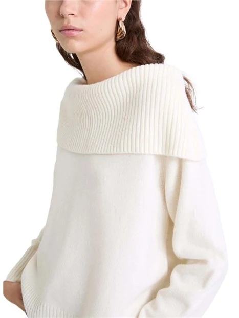 MAGLIA CON SCOLLO A BARCA IN LANA DONNA AVORIO