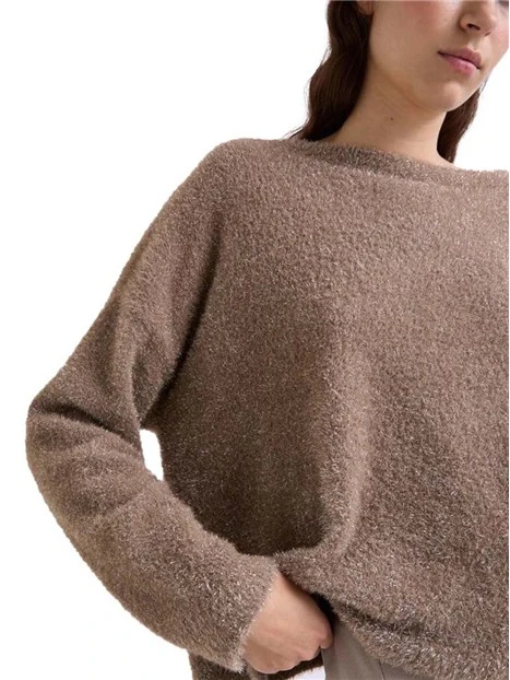 MAGLIA CON SCOLLO A BARCA IN LUREX DONNA MARRONE