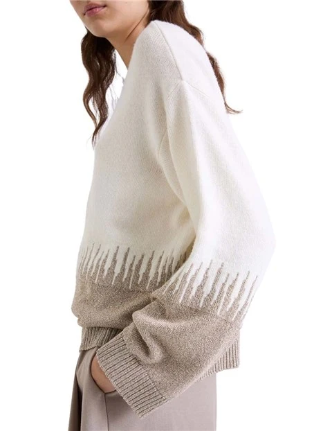 MAGLIA GIROCOLLO IN MISTO LANA E CASHMERE CON INTARSIO DONNA BIANCO