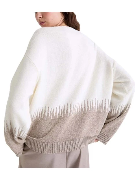 MAGLIA GIROCOLLO IN MISTO LANA E CASHMERE CON INTARSIO DONNA BIANCO