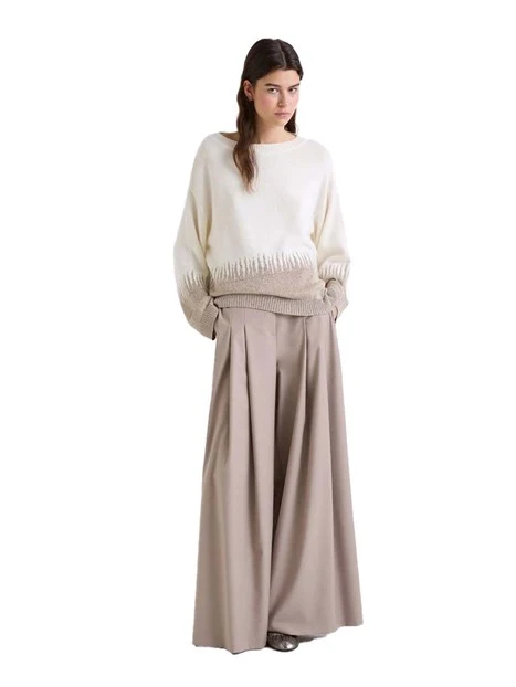 MAGLIA GIROCOLLO IN MISTO LANA E CASHMERE CON INTARSIO DONNA BIANCO